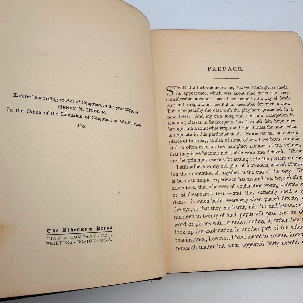 Antique 1879 Shakespeares Tragedy of Hamlet Hudson Ginn & Co Hardcover Book